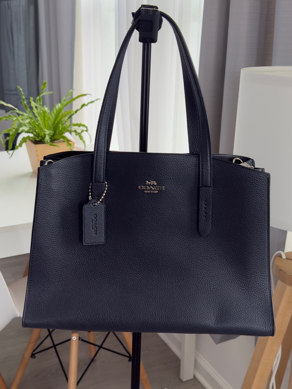 Coach Black Pebbled Leather Tote with Signature Tag